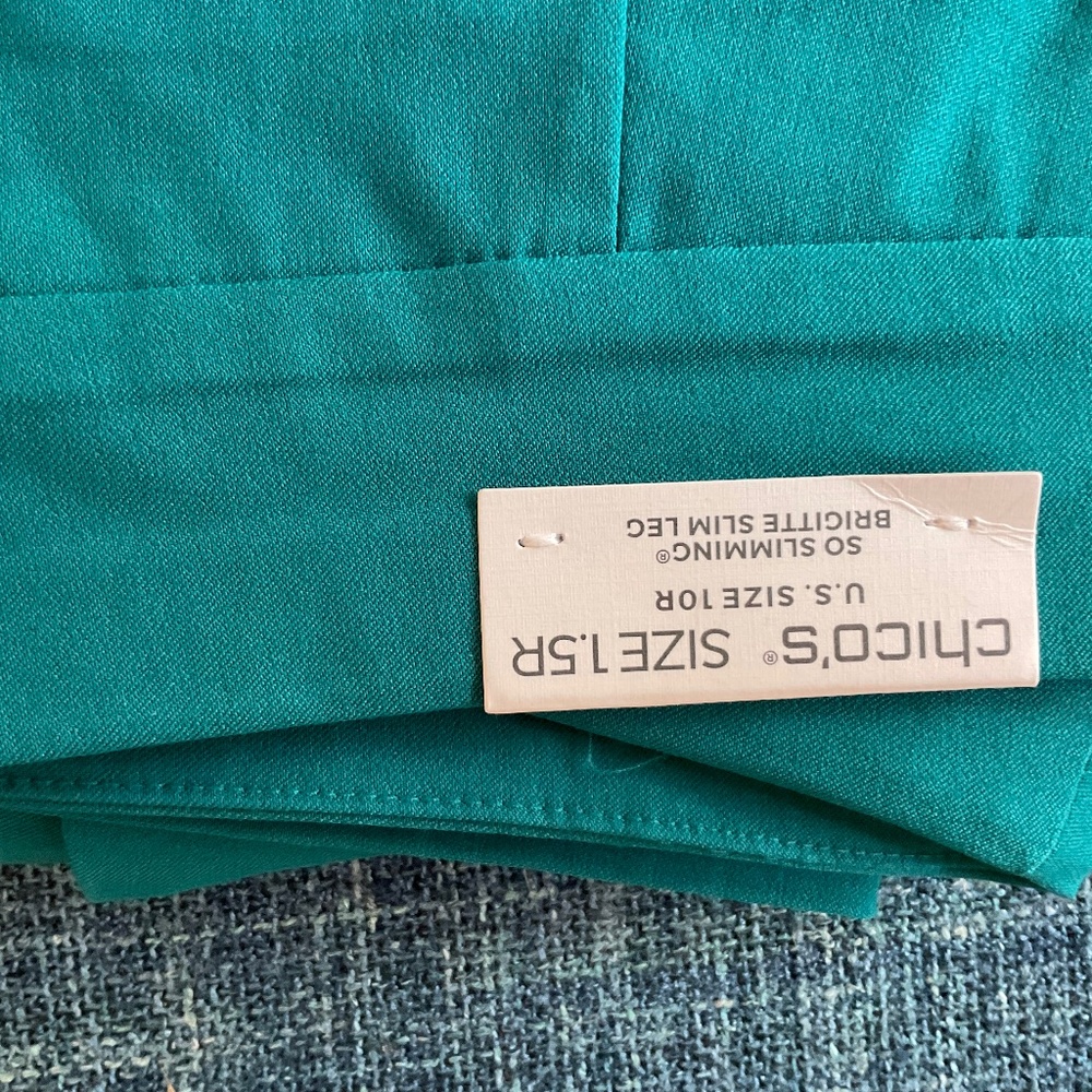 Chico’s turquoise pants So Slimming Brigette Slim Leg Size 10 R (or 1.5R)